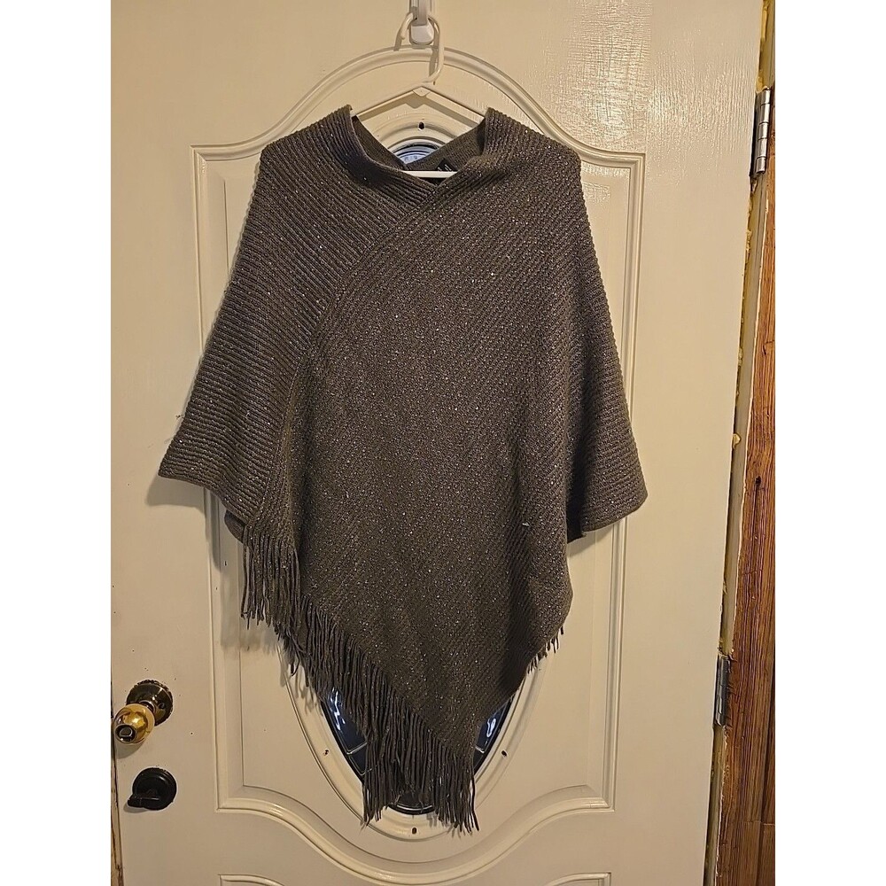 Charlie Paige Gray Poncho w/ Fringe One Size